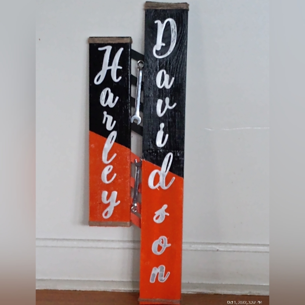 Handmade Harley Davidson sign with real wrenches